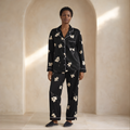 Black Floral Satin Pajama Top