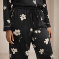 Black Floral Satin Pajama Pants