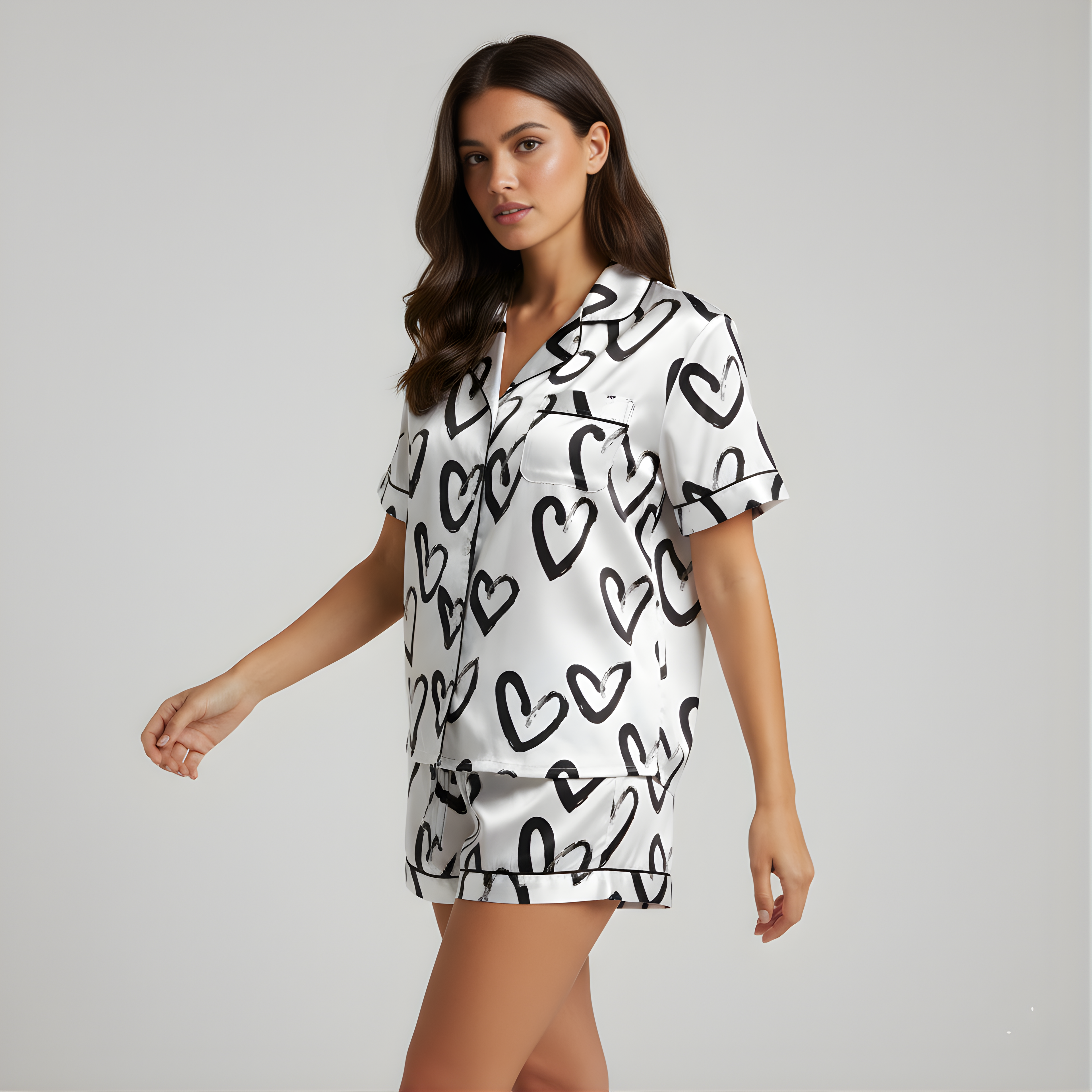 Ink Hearts Satin Pajama Shirt