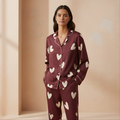 Hearts in Wine Satin Pajama Top