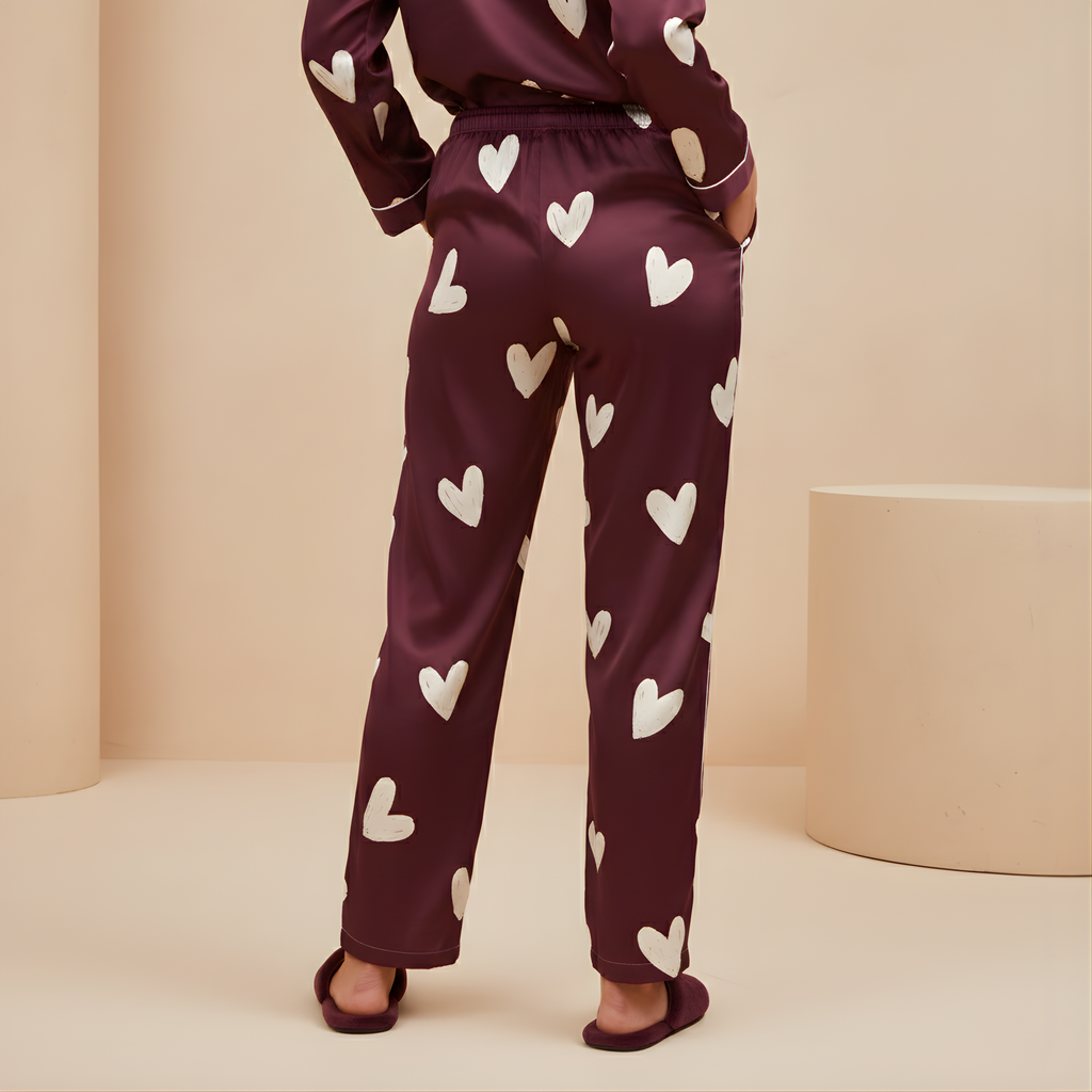 Hearts in Wine Satin Pajama Pants