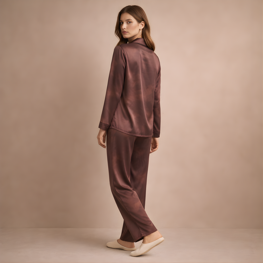 Wind Down Cloud-Wash Satin Pajama Top — Mocha
