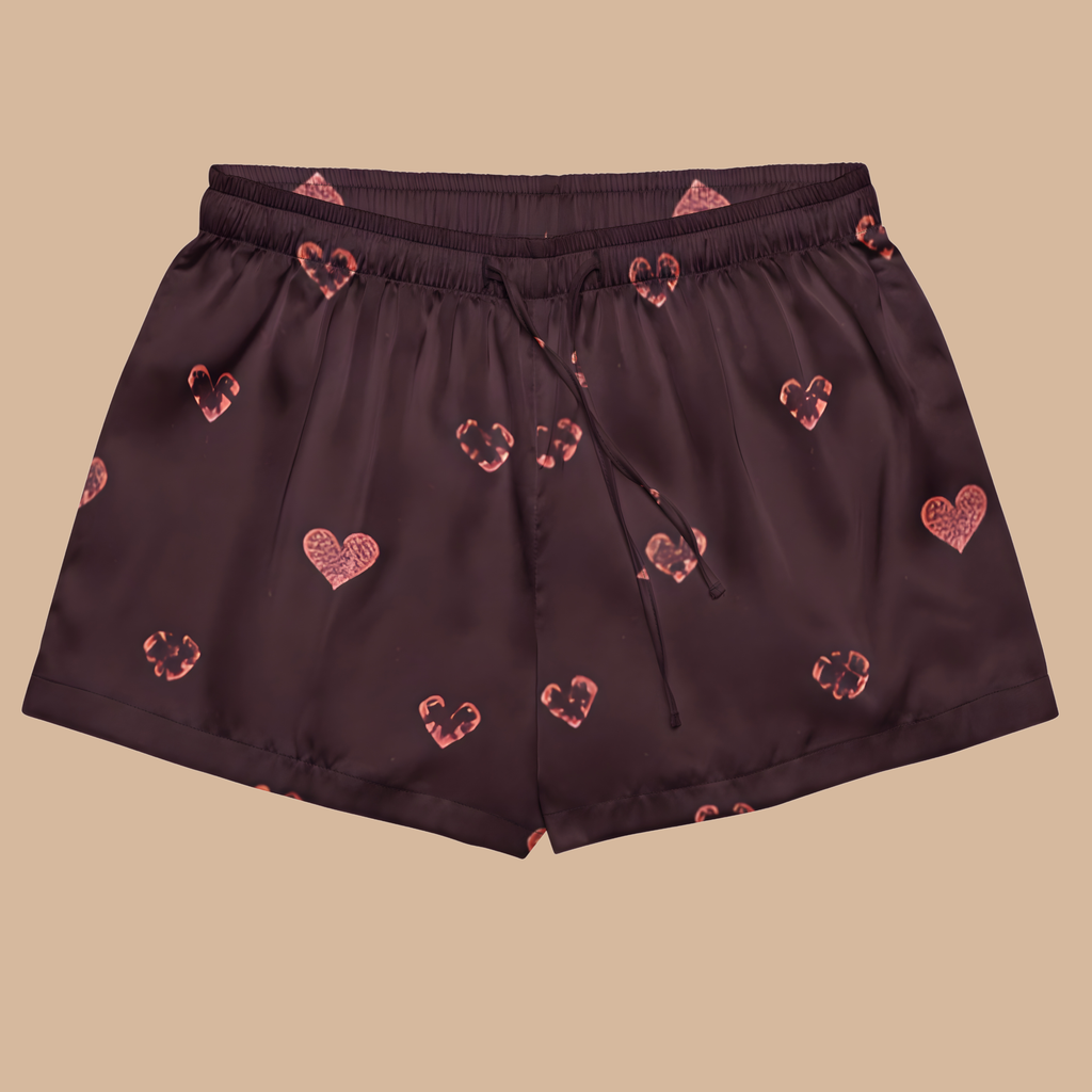 Rose-Heart Satin Pajama Shorts