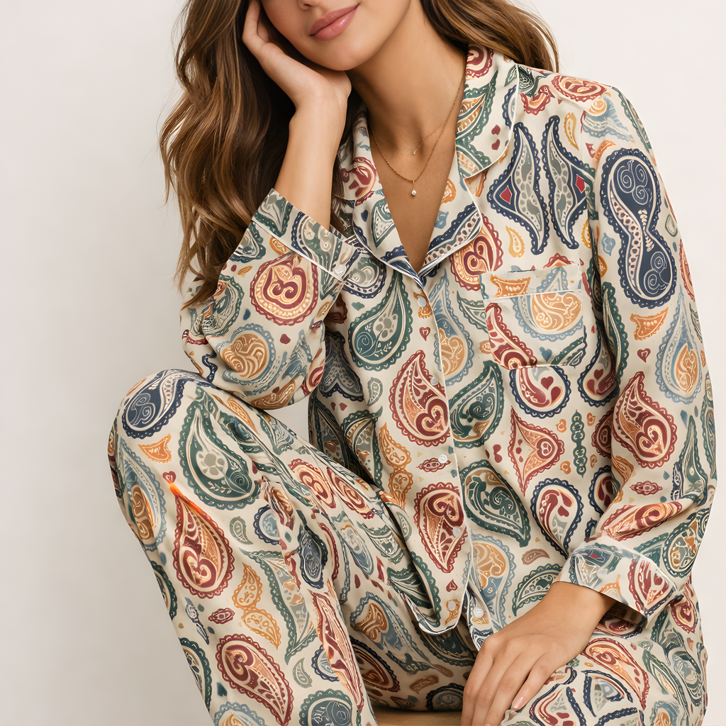 Vintage Paisley Button-Up Pajama Shirt