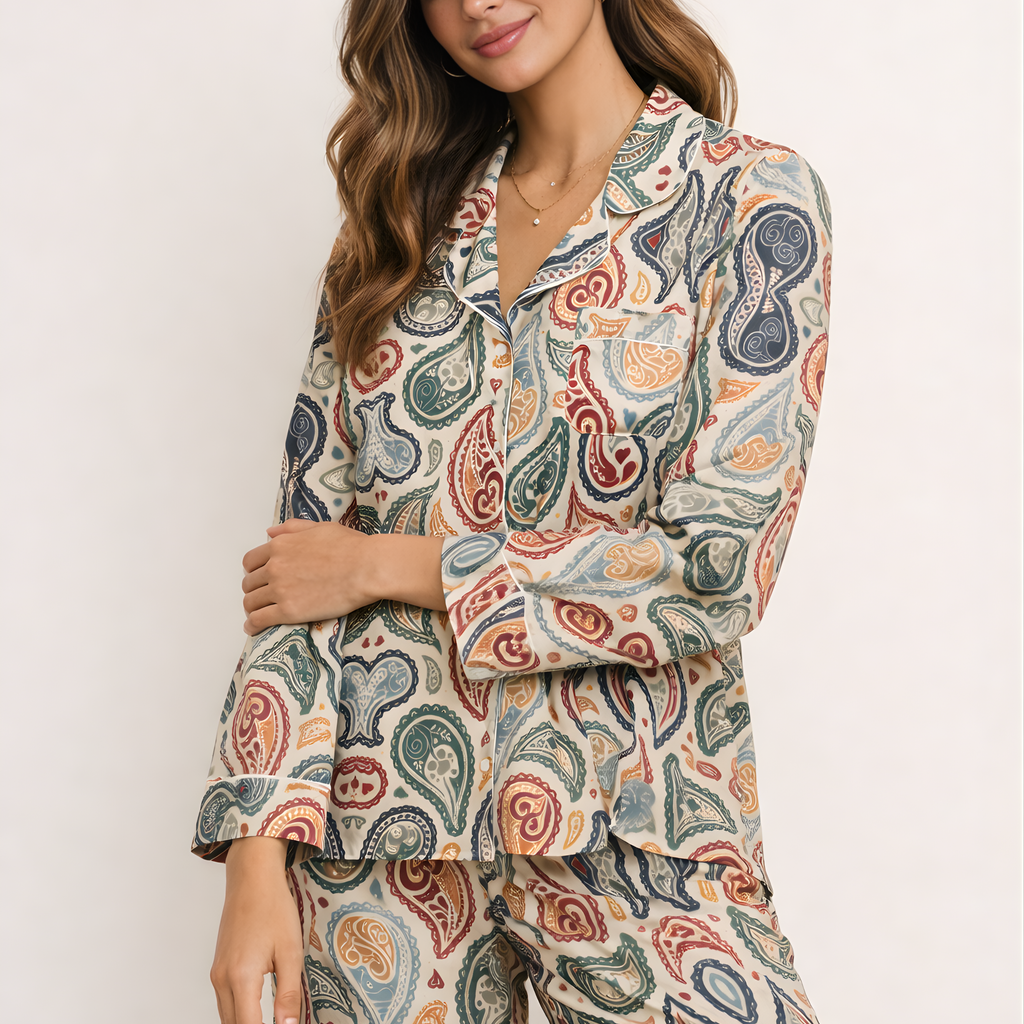 Vintage Paisley Button-Up Pajama Shirt