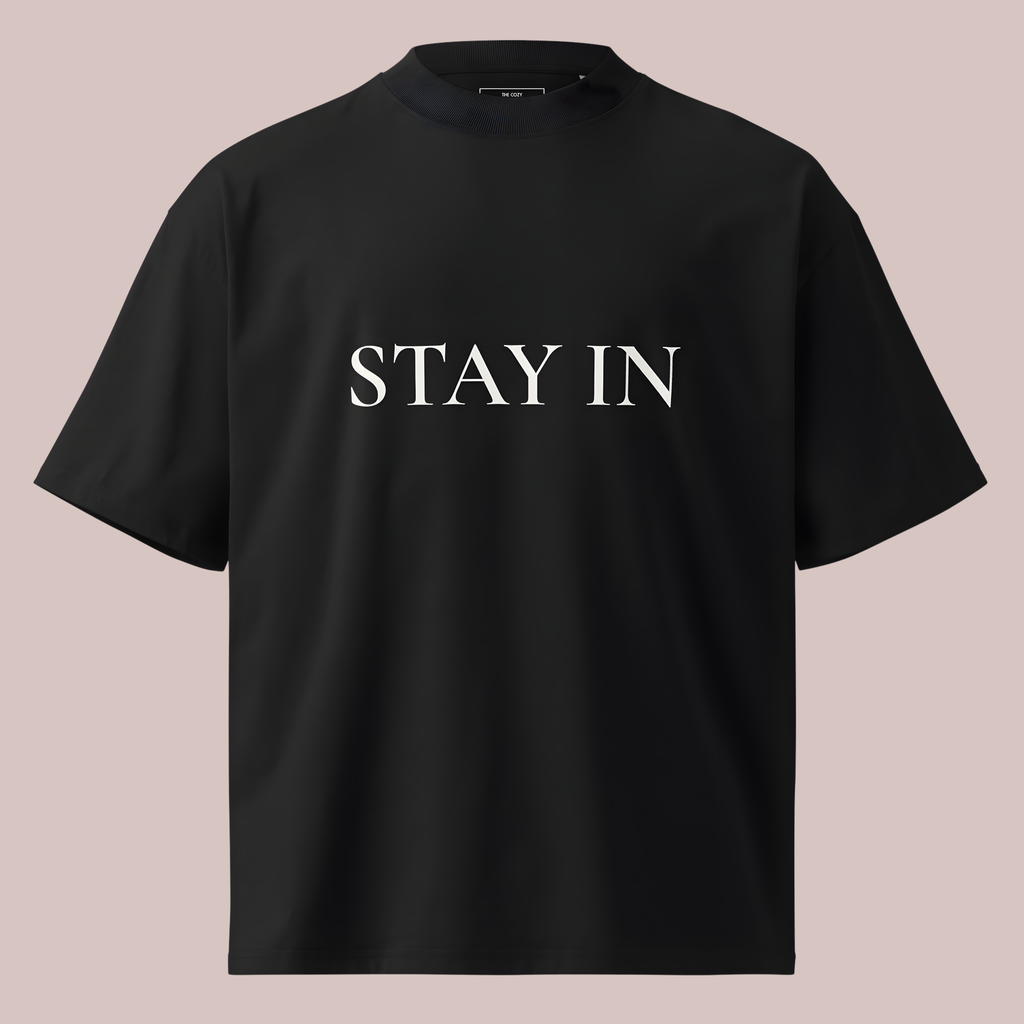 Stay In Oversized High-Neck Tee — Black