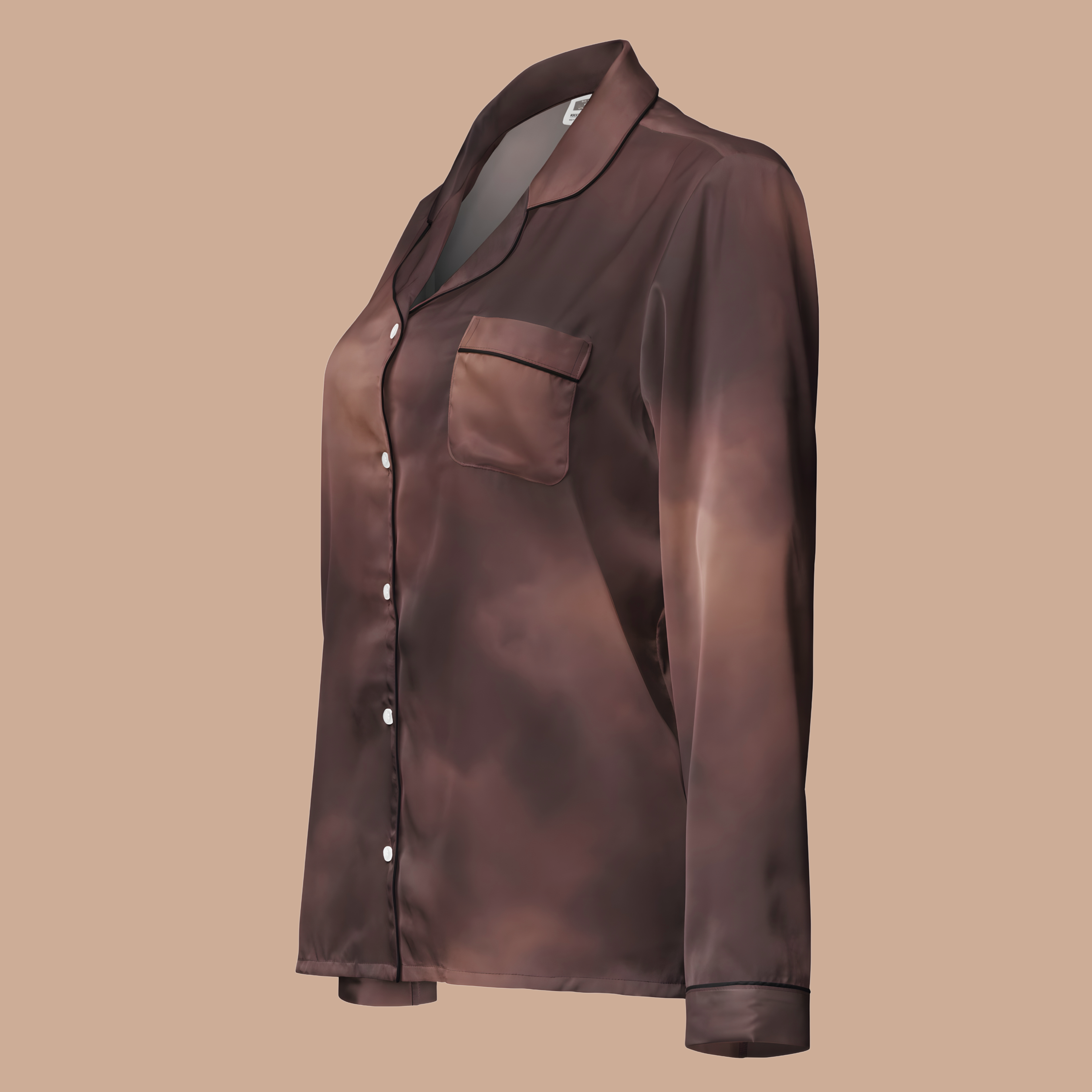 Wind Down Cloud-Wash Satin Pajama Top — Mocha